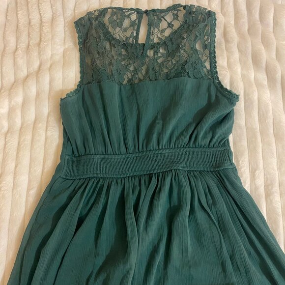 🍏 Vintage Vero Moda Emerald-Teal Green Lace Empire-Style Mini Dress - Picture 5 of 6